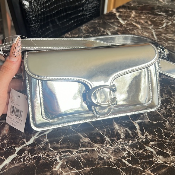 Coach Tabby Shoulder Bag 20 In Metallic silver NWT with crossbody strap - Picture 11 of 17